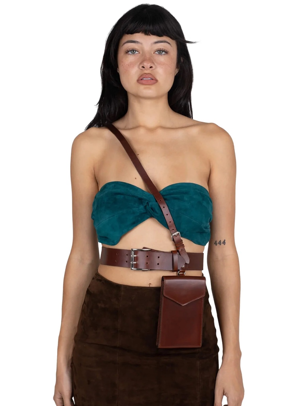 Jeffrey Campbell Brown Leather Belt And Pouch/Purse With Silver Hardware